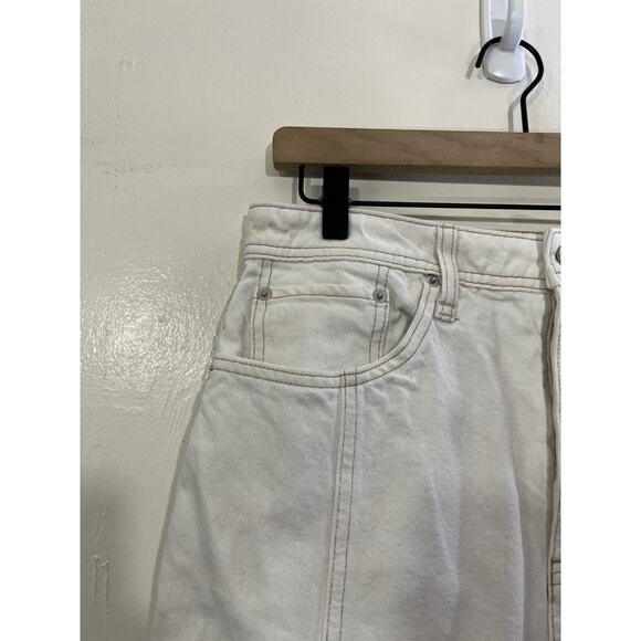 Free People Mambo Slit Denim Midi Skirt white Wash Jean Fray Hem 31 Y2K Minimal - Picture 3 of 16